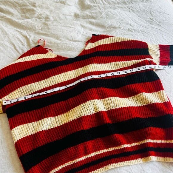 VICI NWOT sweaters fall striped Megan Twist back v neck sweater red cream black; - Picture 5 of 7